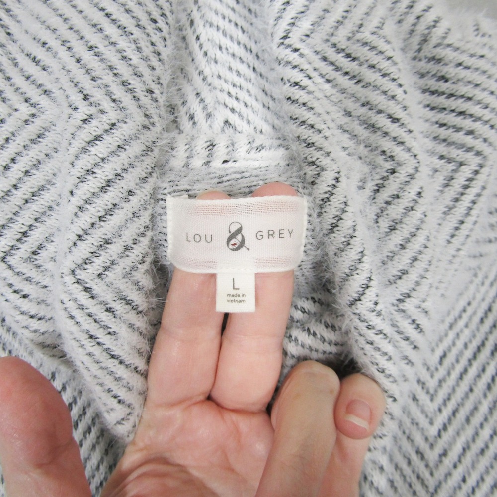 Lou & Grey Womens Large Cowl Neck Fuzzy Herringbone Pullover Sweater White Black - Picture 6 of 10
